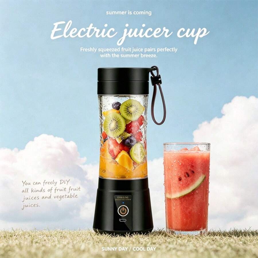 12.85 Oz Rechargeable Portable Mixing Cup, Electric USB Juice Blender Mini Mixer, Suitable For Shakes And Smoothies, Juice, 380ml, Perfect For Blending, Black - 黑色 - 查看 1