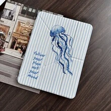 1個 水彩水母勵志語錄條紋平板保護殼，相容於 iPad 第10代 10.9吋 2022 智慧保護殼/ Air 13(M3 2025)/ Air 11(M3 2025)/ Air 11(M3 2025)/ 11(A16 2025)/相容於 Galaxy Tab S10+/S9/A9，相容於 Galaxy A9/S9/S7/S30+，相容於 Matepad - 彩色 - 查看 6