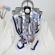 1件仿絲幾何鏈條圖案印花90cm正方形方巾，中性款，適合休閒與街頭時尚出遊，頸巾、髮帶、頭帶、外套搭配戶外防曬裝飾頭巾，完美打造造型。女款圍巾、頭巾、手帕、髮巾、絲巾、頸巾、女款披肩、女戴頭巾、牛仔方巾、機車配件、鄉村風頭巾 - 彩色 - 查看 4