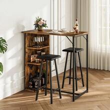 Platzsparendes 3-teiliges Bar-Set mit Tisch und Stühlen für 2 Personen – Esstisch in Tresenhöhe mit 3-stufigen Ablagen, Frühstücks-Essecke für kleine Küchen oder Wohnzimmer in Wohnungen - Braun - Übersicht 9