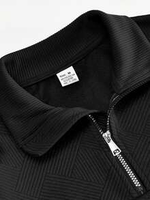 Mercer Haus Men's Old Money Aesthetic Solid Quarter Zip Polo Collar Cable Knit Sweater - Black - View 6