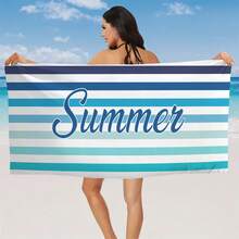 1pc Ultra Soft Blue Striped Summer Pattern Printed Microfiber Beach Towel, Home Decor, Suitable For Beach, Pool, Camping And Travel, Extremely Comfortable - Multicolor - View 6