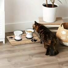 1pc Wood Grain Paw Print Pattern Floor Mat, Suitable For Cats, Dogs And Other Small Animals, Durable, Anti-Slip, Highly Absorbent, Stain-Resistant, Ideal For Cats - Can Be Used As Pet Food And Water Bowl Mat, Home Decor, Kitchen Floor Mat, Pet Supplies, Ideal For Pets. - Multicolor - View 11