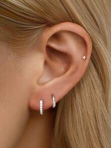 1Pc 925 Sterling Silver Shining Four-Pointed Star Flat Back Labret Stud Earrings | 925 Sterling Silver Jewelry | Sold As 1 Piece (Not 1 Pair) - Four-pointed Star - View 7