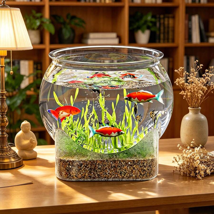 1個透明防摔緊湊型ABS桌面水族箱,小透明觀賞魚缸,簡約設計,適用於金魚和水耕植物,全年居家裝飾與水生棲息地 - 查看 1