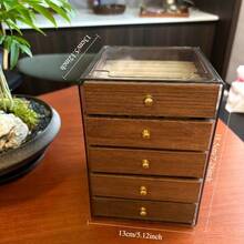 1pc 3/5-Layer Walnut Color Jewelry Box, Top Cover Ring Slots + Double-Layer Divided Drawers, Classified Storage For Earrings, Bracelets, Pendants. Dust-Proof Transparent Cover, Dressing Table Jewelry Organizer. - Multicolor - View 4