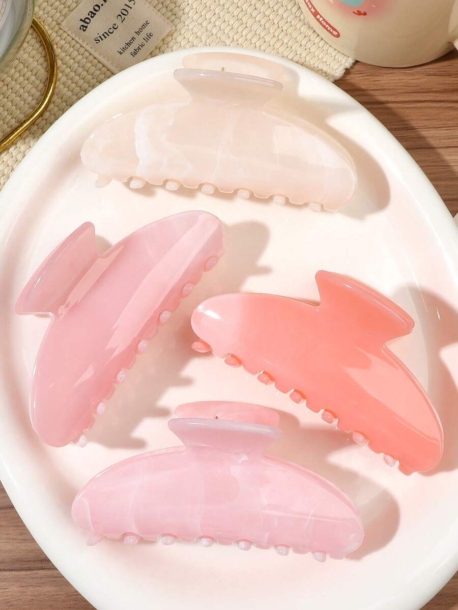 4件組粉色大理石漸層半圓形髮夾,半紮髮髻髮夾,適用於鬆散頭髮,後腦勺髮夾,分髮夾,慵懶造型髮飾,波希米亞鹽系海灘度假休閒街頭風髮夾 - 彩色 - 查看 1