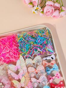 818pcs Girls Multi-Color Pearl Flower Bow Hair Clips Cute Princess Hair Ties Flower Hair Bands High Elasticity Durable Non-Damaging Hair Ropes Rhinestone Butterfly Hair Clips Suitable For Daily Use,Claw Clips - Multicolor - View 3
