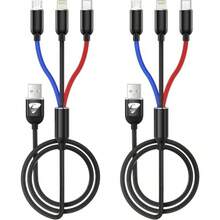 Aioneus 3in1 充電コード 2本セット充電器ケーブル USB Type Cケーブル Micro USBケーブル  14 13 12 Pro Max Mini 11 8 7 6 Galaxy S20 S10 S9 S8 S7 Xperia Android Pixel 5 4 3充電ケーブル   充電器　 - ブラック - チェックする 1