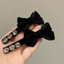 1pc Elegant Vintage Bow Hair Clip, Suitable For Girls, Fashionable French Style Hair Clip, Decorated With Artificial Pearls And Velvet, Can Be Used As Hair Accessory, Claw Clip Or Hairpin,Claw Clips - Black - View 6