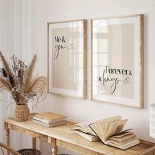 2件/組 無框「You And I Forever」標語牆面藝術印刷品,趣味易安裝黑色字母畫布海報,適用於臥室、客廳、辦公室、浴室、廚房、走廊,西式時尚家居裝飾,送給他/她的完美禮物,朋友禮物 - A - 查看 2