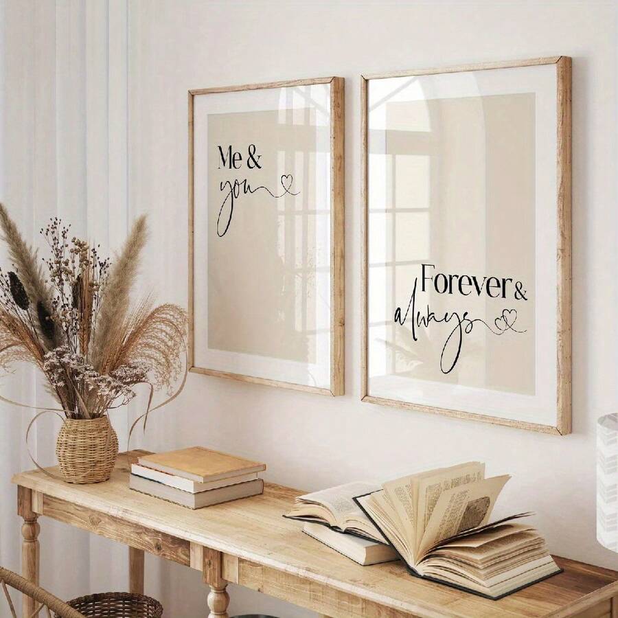 2件/組 無框「You And I Forever」標語牆面藝術印刷品，趣味易安裝黑色字母畫布海報，適用於臥室、客廳、辦公室、浴室、廚房、走廊，西式時尚家居裝飾，送給他/她的完美禮物，朋友禮物