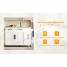 Multifunctional Kitchen Trolley With Fold-Out Worktop, Extendable To 120*65 Cm, With 5 Drawers, Cabinets, Spice And Towel Racks, On Casters – Kitchen Island For Kitchen, Dining Room And Living Room - White - View 5