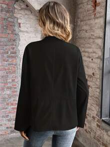Solstice Apparel Waterfall Collar Open Front Casual Jacket Side Drawstring Waist Roll‑Up Sleeve Elegant Commuter Women Outerwear Black - Black - View 7