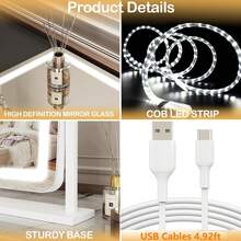 Gvnkvn Espejo de maquillaje arqueado con luces, espejo de maquillaje LED de 17.2 pulgadas desmontable de aumento 10X, espejo de maquillaje con iluminación, toque inteligente, rotación de 360 - Blanco arqueado - Ver 9