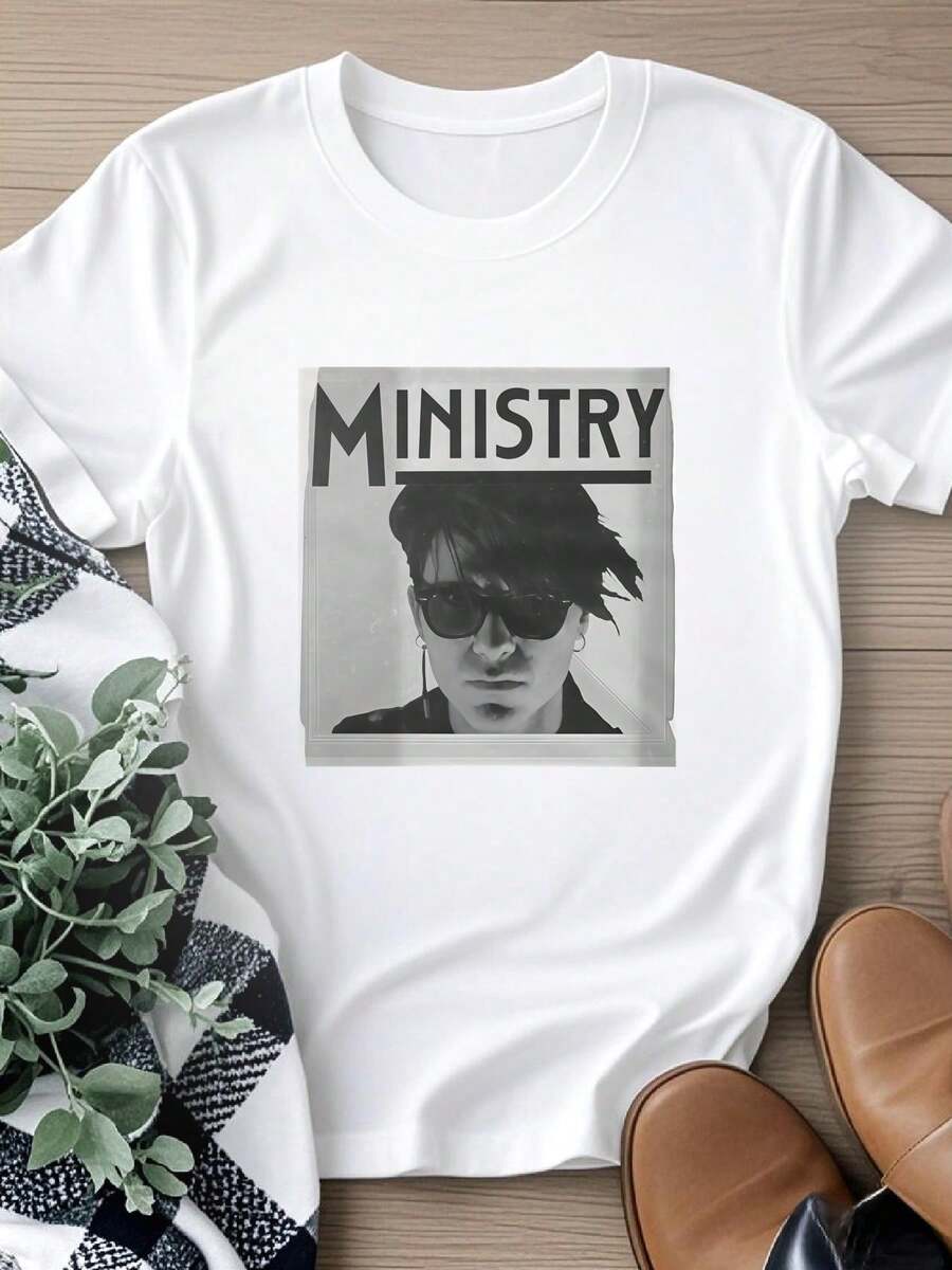 Women's T-Shirt With "Ministry" Print - White - View 1