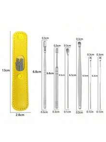6/1pcs Portable Leather Ear Wax Removal Kit, Includes Ear Spoon, Spiral Spring Ear Cleaner, Travel Size Ear Pick Set, New Stainless Steel Spiral Design, For Adults, No Battery Required, No Power Needed, Suitable For Ear Canal Cleaning Electric Ear Cleaner Accessories - View 3