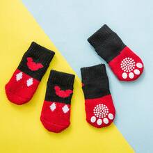 4 Pairs Dog Socks Anti-Slip Bottom Anti-Dirt Anti-Scratch Pet Foot Covers Indoor Warm Shoes Socks For Small Dogs - Multicolor - View 7