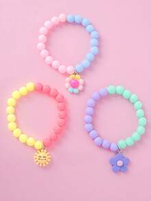 1 Set (3 piezas) Pulsera de cuentas con colgante de girasol creativo para niña dulce, colores mixtos - Multicolor - Ver 3