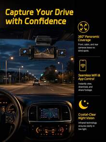 4-Channel 360° Dash Cam, Front/Rear/Left/Right View, 3.16-Inch Screen, Built-In Night Vision, Sensitive Motion Detection Recording, Parking Monitoring, Reverse Assistance, 150mAh Battery - Dash Cam - View 6