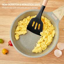 Silicone Kitchen Utensils Set With Wooden Handle, Non-Stick Cooking Tools, Including Scraper, Kitchen Gadgets For Home Cooking - Multicolor - View 6