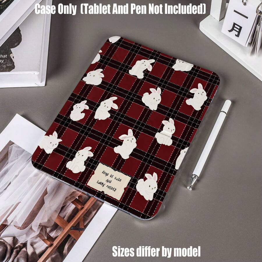 Plaid Rabbit Pattern Y-Fold High Transparency Acrylic Tablet Protective Case With Pen Slot. Y-Fold High Transparency Acrylic Protective Case. Tablet Protective Case Features: Y-Type Tri-Fold Stand Design, Smart Sleep/Wake, Full Coverage Protection, Air Cushion Shockproof Frame, Multi-Angle Stand, Built-In Pen Slot, Lightweight And Portable. - Multicolor - View 1