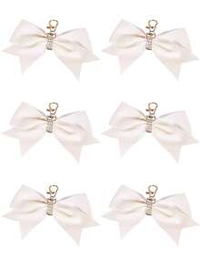 6pcs New Fashion Shiny Leather Bow Keychain Pendant Personalized Rhinestone Best Friend Bag Charm Gift Hair Styling Tool Kit - Multicolor - View 9