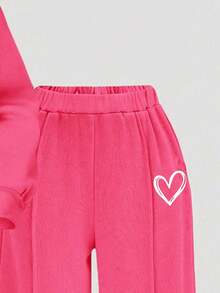 Tween Girl Cartoon Print Crew Neck Long Sleeve Top And Long Pants - Hot Pink - View 5