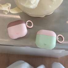 Korean Style Solid Color Minimalist 4-Color Matte Patchwork Earphone Case With Hanging Ring Compatible With Apple Pro 3 Case/ Pro 2 Case/ Pro Case/ 4 Case/ 3 Case/ 2 Case/Fashion Women's Earphone Case/Minimalist Earphone Case/Apple Earphone Case/Apple Earphone Cover - Multicolor - View 3
