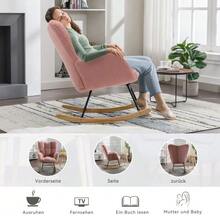 009 Mid Century Modern Rocking Chair In Teddy Fabric With Tufted Cover, Padded Seat For Living Room And Bedroom - 粉色 - 查看 7