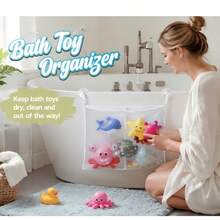 1 pezzo Borsa portaoggetti in rete per il bagno con ventosa, organizer sospeso a doppio strato, borsa in rete ad asciugatura rapida per il bagno dei bambini, adatta per giocattoli da vasca da bagno e piccoli oggetti, decorazione per la camera da letto, ritorno a scuola - Bianco - Visualizzare 3