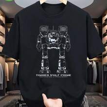 Men's Women's Battletech Timber Wolf Prime Mad Cat T-Shirt Heavyweight Soft Breathable Fabric Geometric Mecha Design - 黑色 - 查看 1