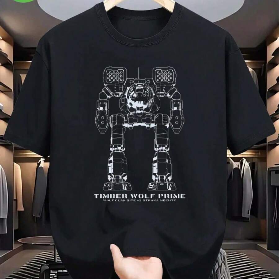 Men's Women's Battletech Timber Wolf Prime Mad Cat T-Shirt Heavyweight Soft Breathable Fabric Geometric Mecha Design - 黑色 - 查看 1