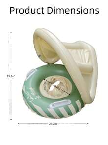 Pink & White Striped Inflatable Baby Swim Ring With Detachable Sun Canopy, Handle Toddler Pool Float, Kids Summer Style - Multicolor - View 12