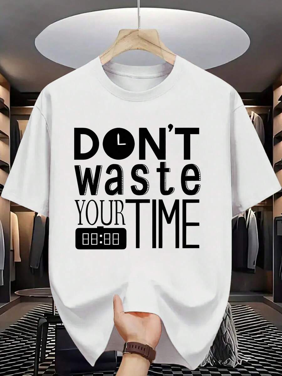 Men's Short Sleeve T Shirt,Summer Fashion,Letter Pattern Print. - 白色 - 查看 1
