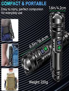 1 paquete Juego de Linterna Táctica Recargable, Linterna LED de Alta Luminosidad con Zoom e Indicador de Nivel de Batería, Linterna de Mano Impermeable con Batería 26650 y Adaptador de Batería AAA, Adecuada para Camping y Emergencias - Juego de linternas - Ver 3