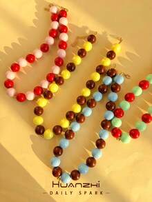 Collar grande de cuentas de contraste colorido hecho a mano, joyería gruesa con encanto de estilo bohemio Y2K, adecuado para el uso diario de las mujeres en vacaciones de verano - Multicolor - Ver 2