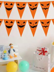 12pcs Halloween Funny Pumpkin Face Triangle Bunting, Orange Ghost Face Pattern Hanging Decor, Suitable For Halloween Party Background Decoration, Home Wall Decor, Store Window Display, Holiday Atmosphere Decoration - Multicolor - View 5