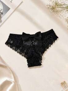 APRSEA Women's Floral Lace Briefs Mid Rise Scalloped Edge Soft Stretch Panties - Black - View 3