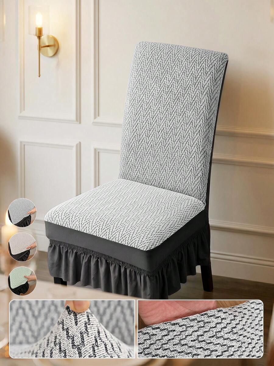 1pc Color-Block Wavy Hem Chair Cover, High Elasticity Full Coverage Non-Slip Dust-Proof, Premium Texture Wear-Resistant Durable, Suitable For Dining Chair And Study Chair - Multicolor - View 1