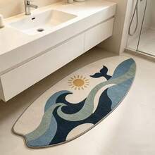 1件 Ins風衝浪板造型仿羊絨防滑地毯，海洋風衝浪板造型不對稱地毯，藍色海洋波浪設計，耐用可水洗，適用於臥室、玄關、陽台，清新療癒且極具吸引力，實用又美觀 - 彩色 - 查看 2
