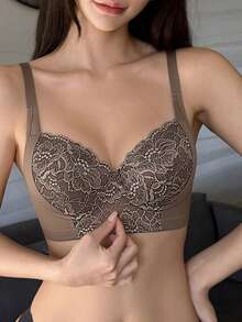 DAZY Bra Renda Seksi Peach Girl Warna Cokelat Mocha, Bra Nyaman untuk Wanita yang Memberikan Dukungan dan Mengangkat - Mocha Brown - View 3
