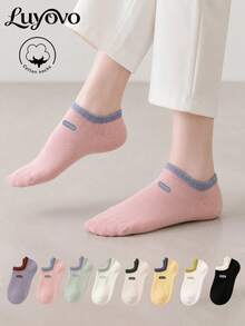 5 Pairs Of Women's Cotton Invisible Socks, Spring And Summer Socks, Breathable, Suitable For Various Festivals, Leisure And Daily Wear, Random Colors - Multicolor - View 3