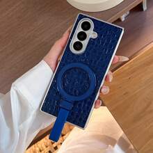 奢華鱷魚紋磁吸支架可折疊手機殼，附環形支架，適用於 Galaxy Z Fold 4 5G/Galaxy Z Fold 5 5G/Galaxy Z Fold 6 5G/Galaxy Z Fold 7 5G/Galaxy Z Fold 8 5G，高級皮革折疊保護殼，適合作為生日禮物與節日禮物 - 藍色 - 查看 4