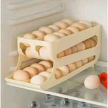 Eieraufbewahrungsbox mit 4 Schichten und automatischer Doppelend-Rotation, mit mehreren schrägen Ebenen; Aufbewahrungsfach/Behälter für den Kühlschrank - Creme - Übersicht 7