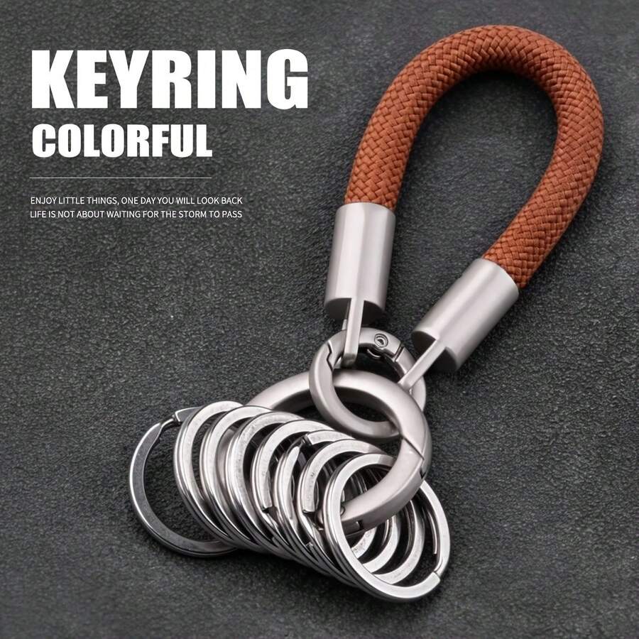 Men's Braided Rope Keychain, Commuter Multi-Compartment Key Storage Lanyard, 8-Ring Classified Key Ring, Car Key Lanyard Multi-Function Metal Ring Minimalist Premium Key Pendant, Outdoor Anti-Slip Paracord Handheld Key Pendant Multi-Function Classified Key Ring