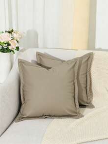 Funda de almohada de cuero sintético minimalista y neutra con borde de ala, 45x45cm, funda de cojín de cuero vegano, almohada decorativa de granja moderna para sala de estar, dormitorio y sofá, sin relleno de almohada - azul cielo grisáceo - Ver 12