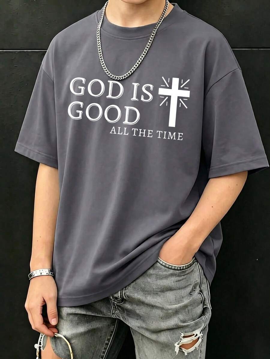 Boys' Casual Printed Round Neck Short Sleeve T-Shirt - Refreshing And Colorful Street Style T-Shirt, Bringing Joy To Every Child! Children's Clothing Boys' Graphic Tee - Dark Grey - View 1