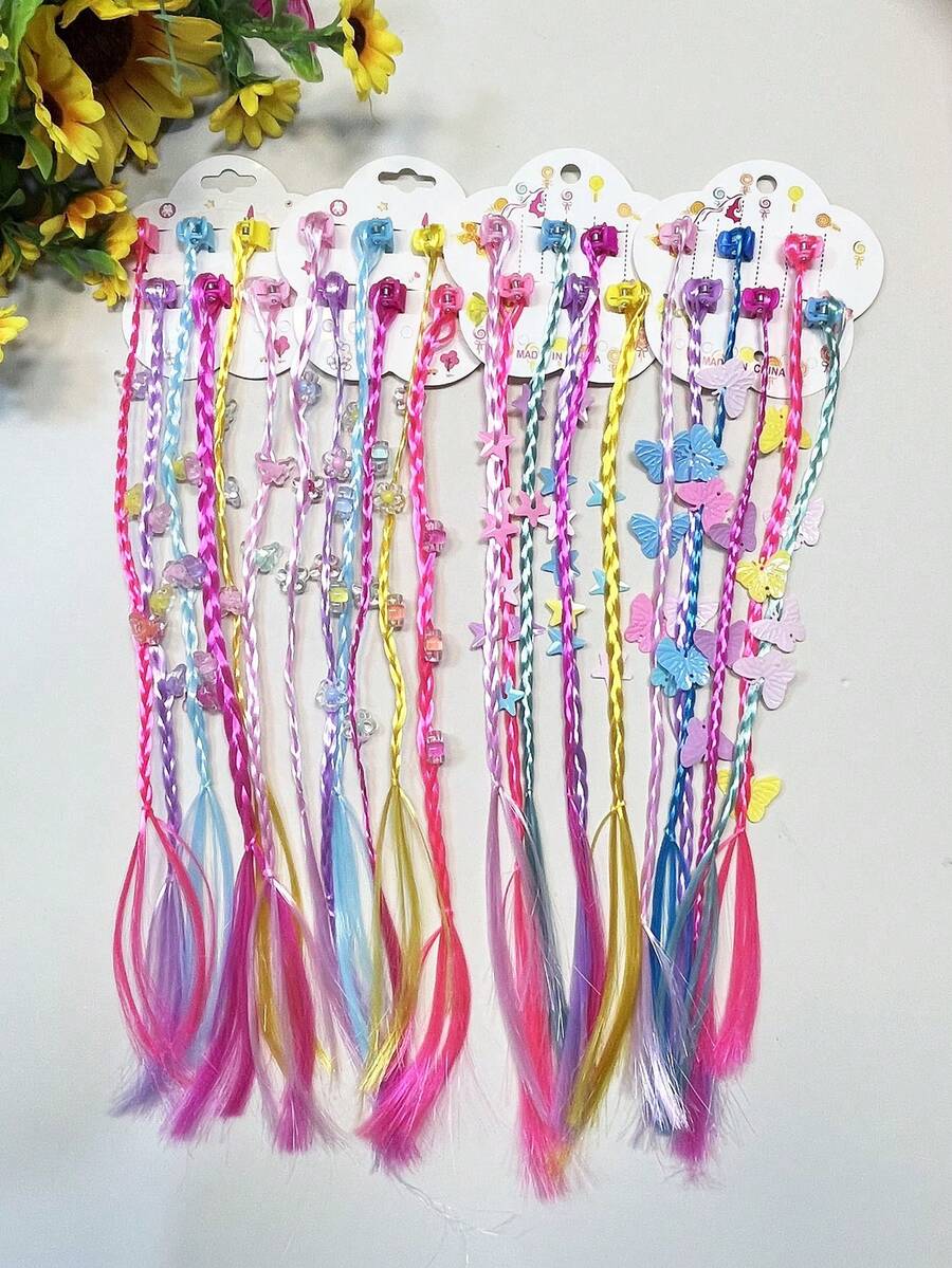 12pcs Multicolor Braided Hair Clips Hair Accessories Butterfly Star Twist Braid Hair Clips Performance Stage Colorful Mixed Hair Claws Decorative Headwear - Mixed color - View 1
