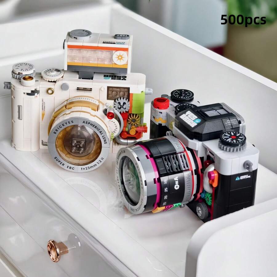 500+Pcs Mini Retro Camera Building Blocks, Handmade Assembly Photography Model, Desktop Decoration Ornament, Collectible Hobby Toy Game, Suitable For Fans As Halloween And Christmas Gifts - Multicolor - View 1